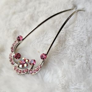 New Women's Pink & AB Crystal Hair Stick